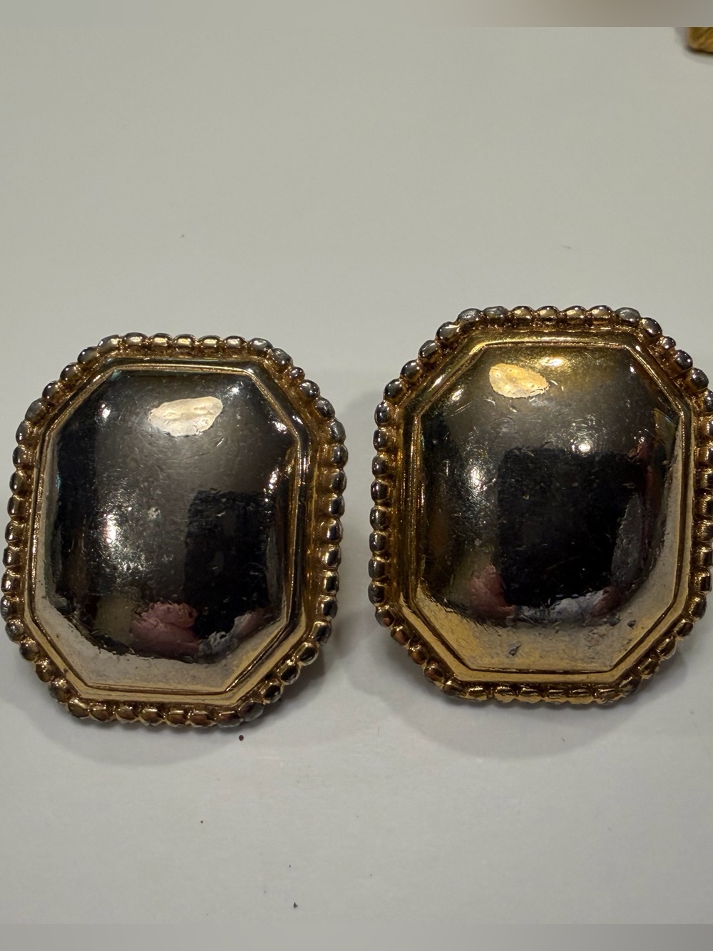 Vintage 1980s Ginnie Johansen Signed Octagonal Clip-On Earrings Dated 1987